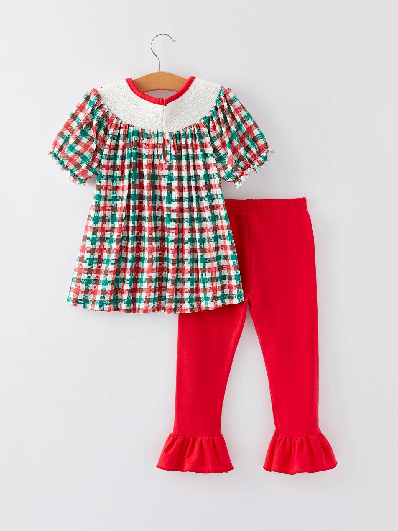 Christmas Plaid Smocking Girls Outfits Set