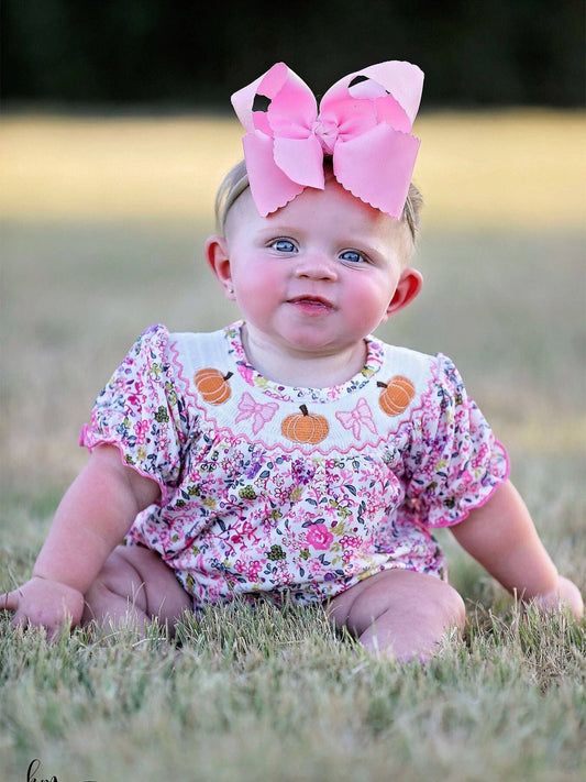 Pumpkin Floral Smocking Romper