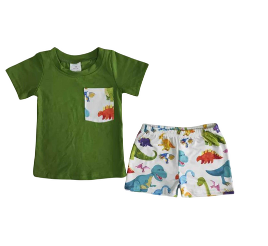 Green Dinosaur Short Set