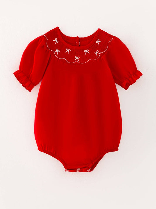 Bow Smocking Red Romper