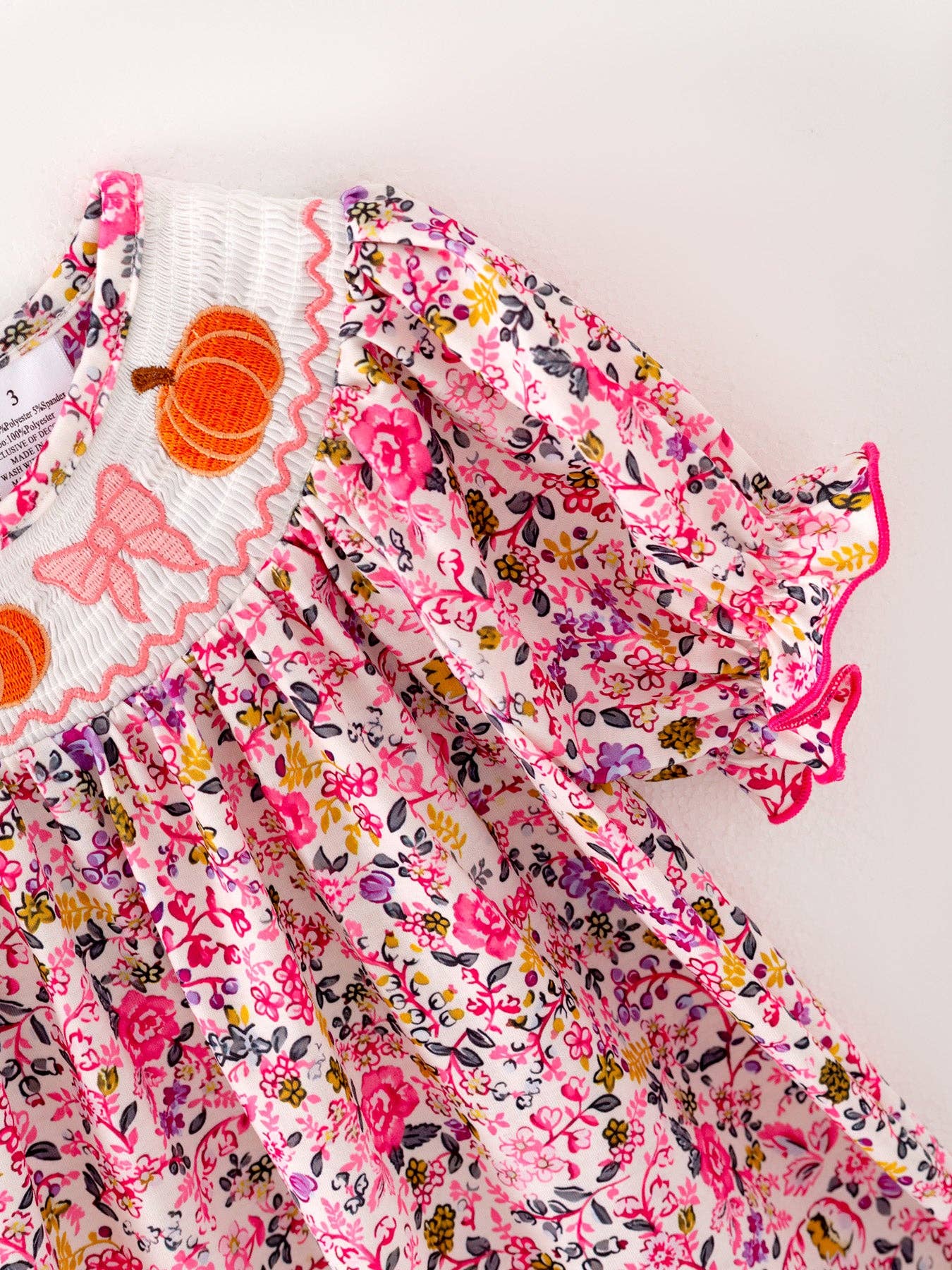Pumpkin Floral Smocking Dress