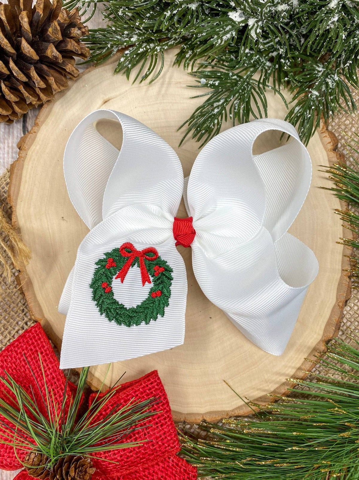 White Wreath Hair Bow