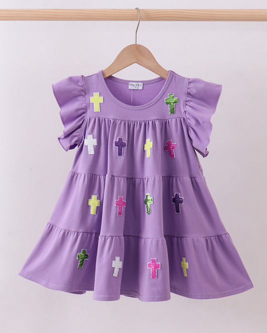 Purple Cross Tiered Sequin Dress