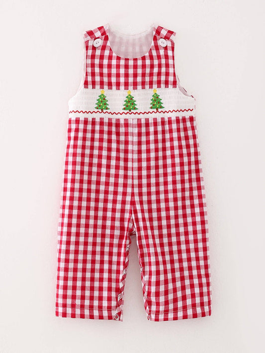 Red Plaid Christmas Tree Smocking JonJon