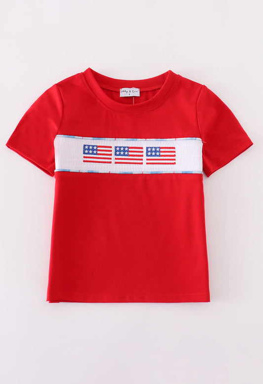 Red Smocked Flag Tee