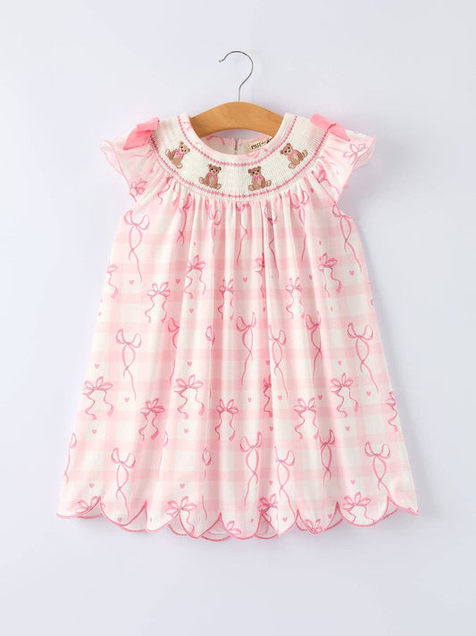 Pink Bow Teddy Smocked Dress