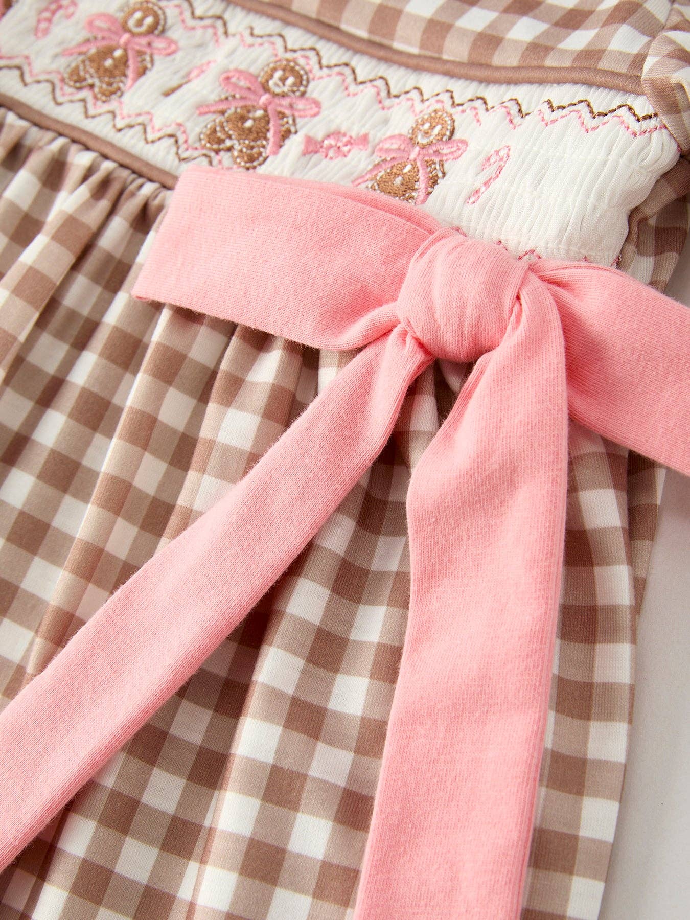 Plaid Gingerbread Smocked Dress