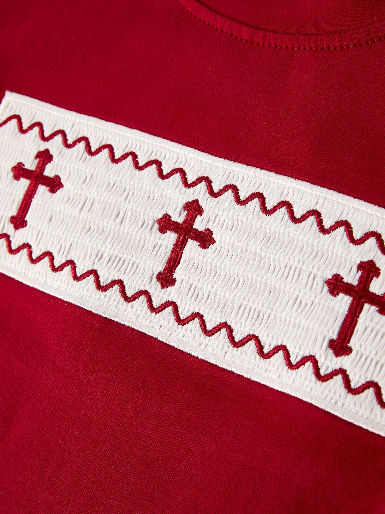 Red Plaid Cross Smocked Set