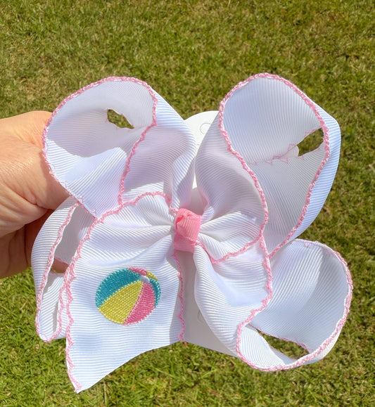 Beach Ball Embroidered Hair Bow