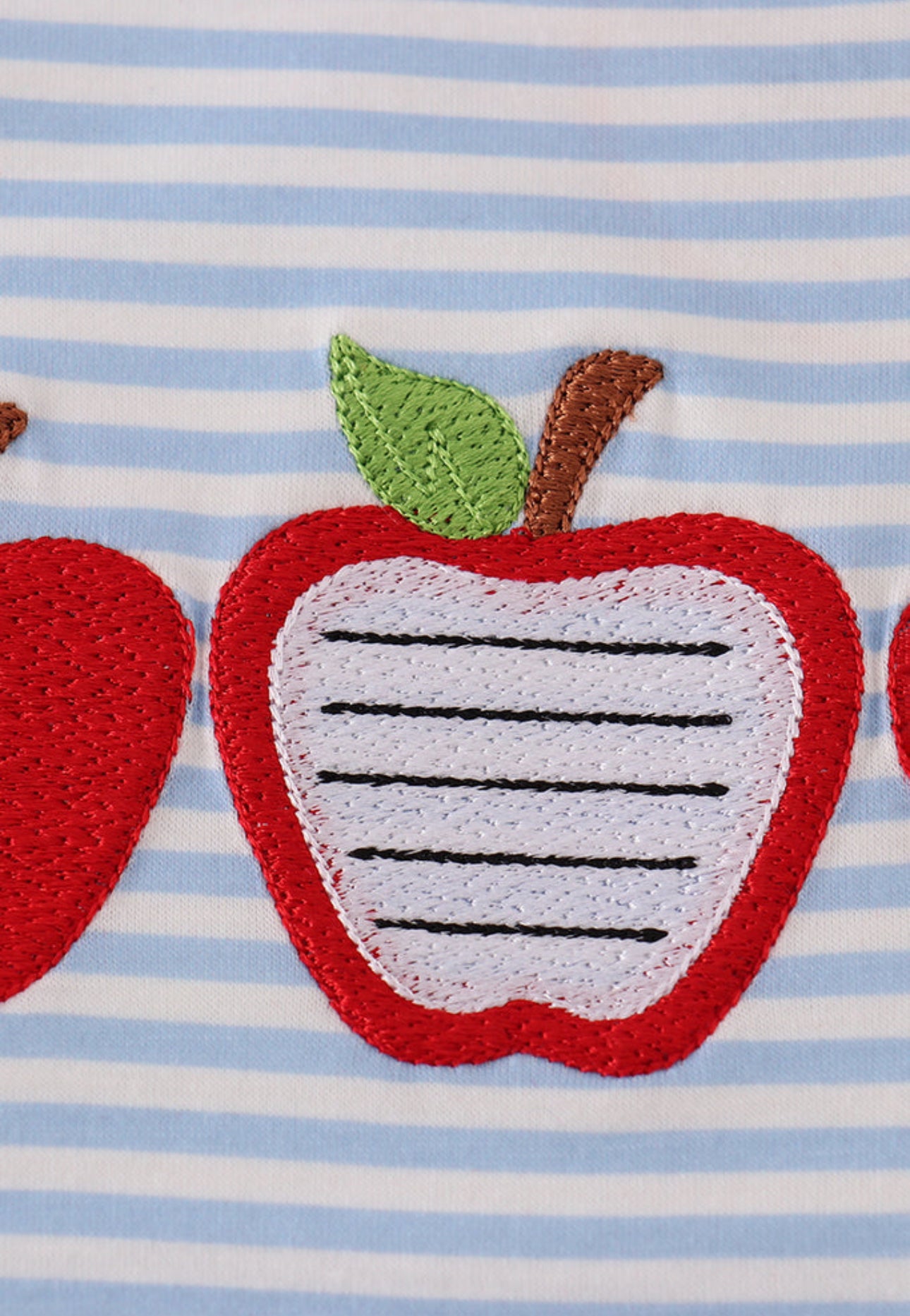 Red Stripe Apple Embroidery Top