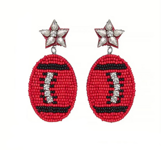 Red Black Football Earrings