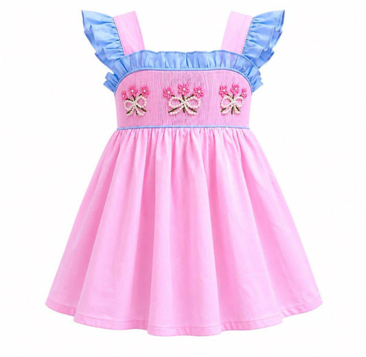 Pink Floral Pearl Smock Dress