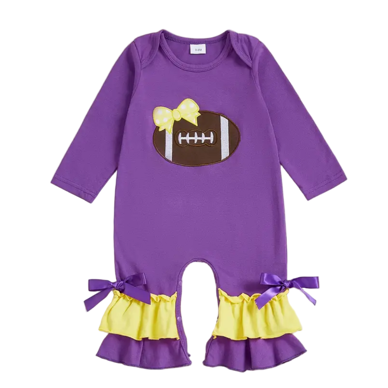 Purple Yellow Football Ruffle Romper