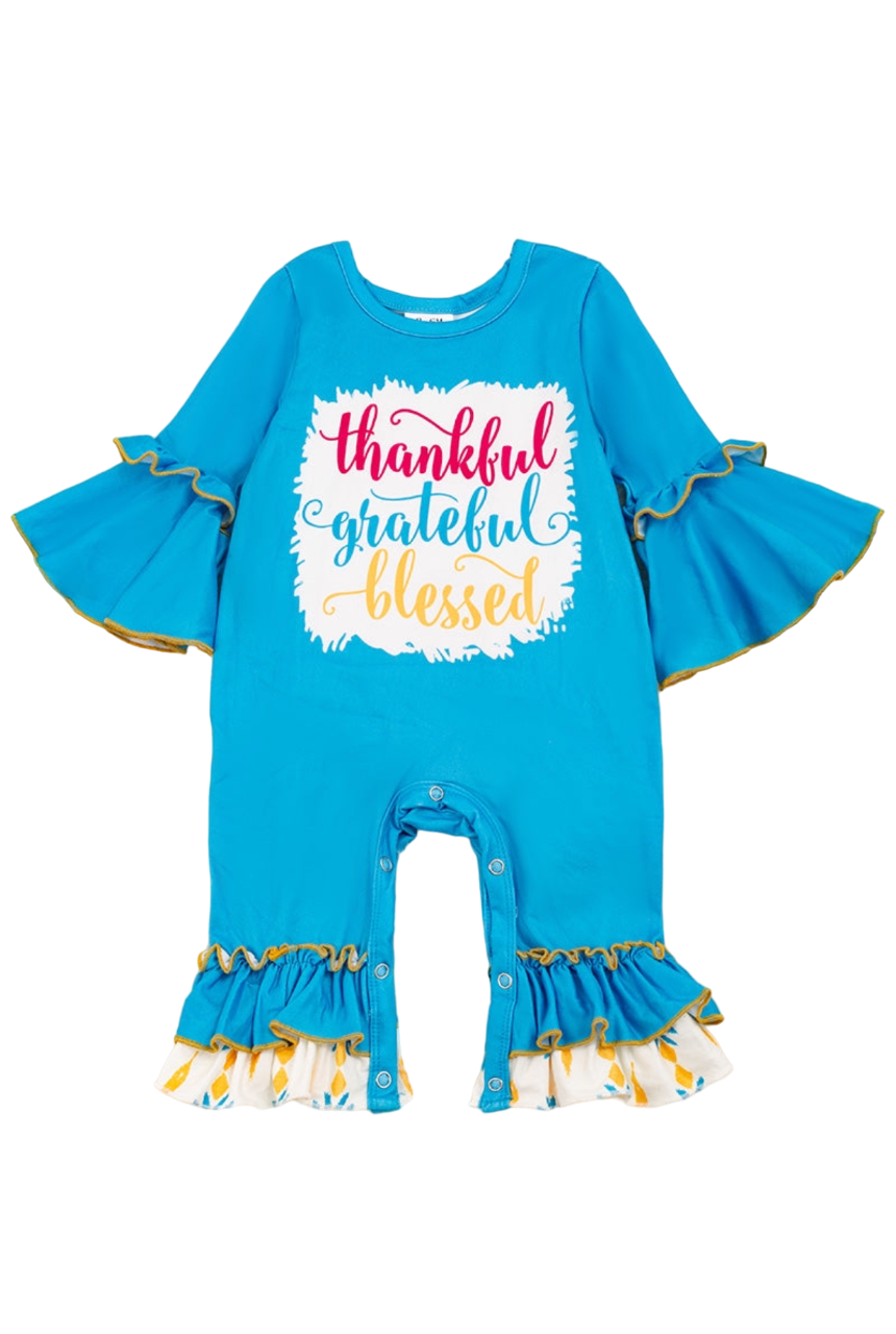 Grateful Thankful Blessed Ruffle Romper