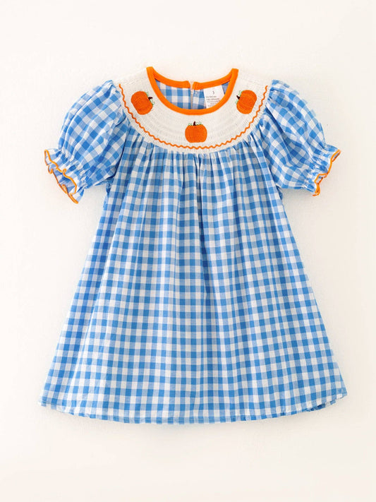 Blue Smock Gingham Plaid Dress