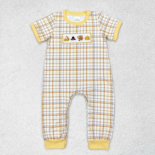 Yellow Thanksgiving Plaid Romper