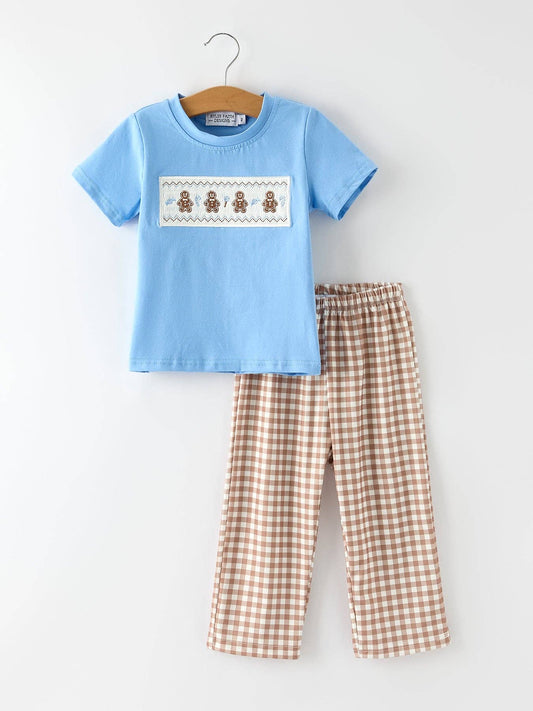 Plaid Gingerbread Smocked Boys Set