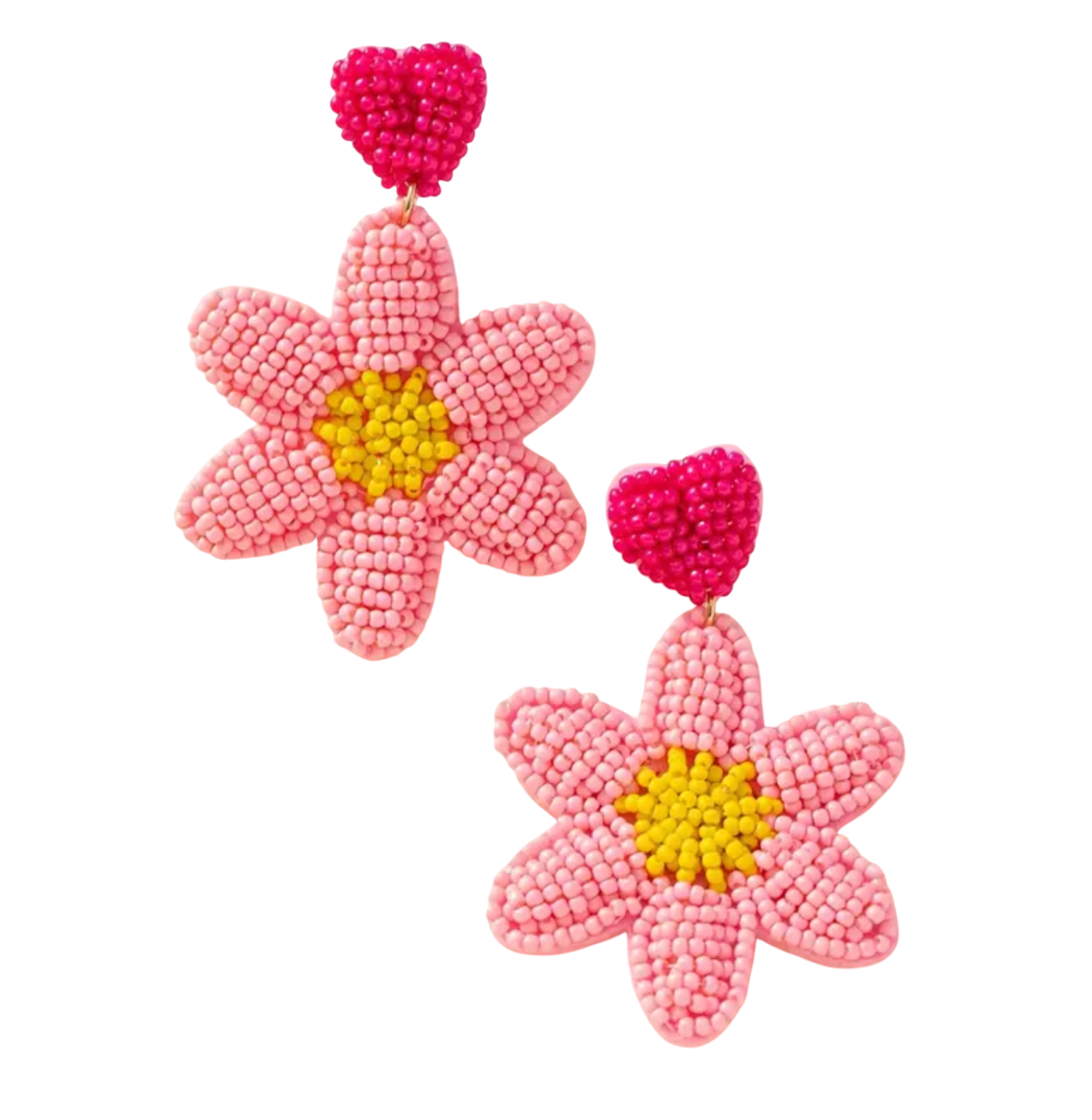 Heart Flower Beaded Earrings