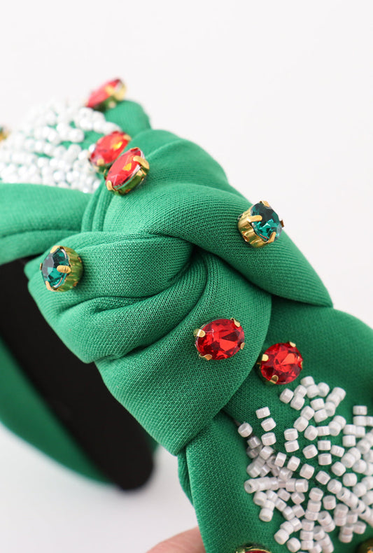 Green Christmas Snowflake Beaded Headband
