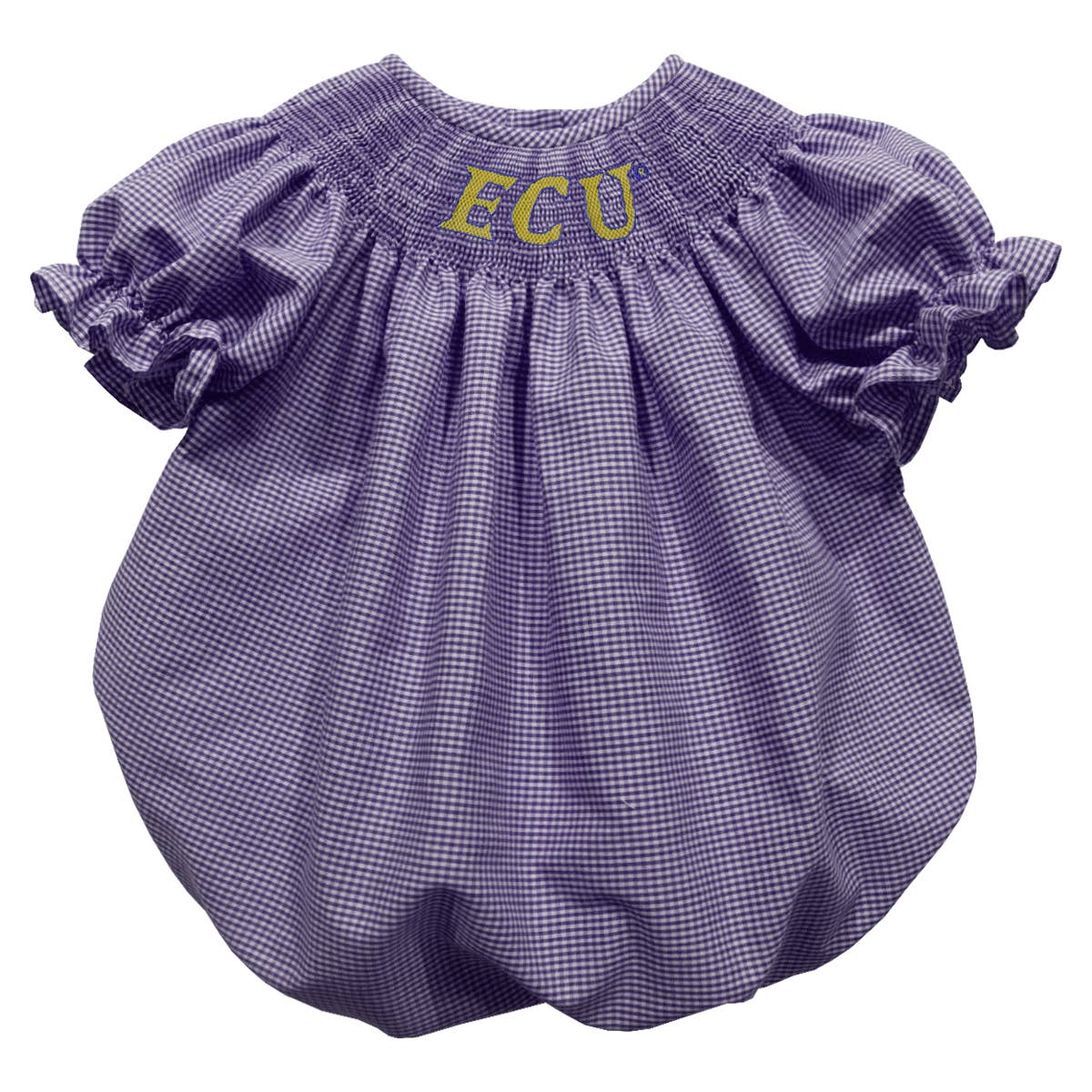 ECU Smocked Purple Gingham Bubble