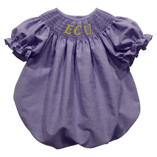 ECU Smocked Purple Gingham Bubble