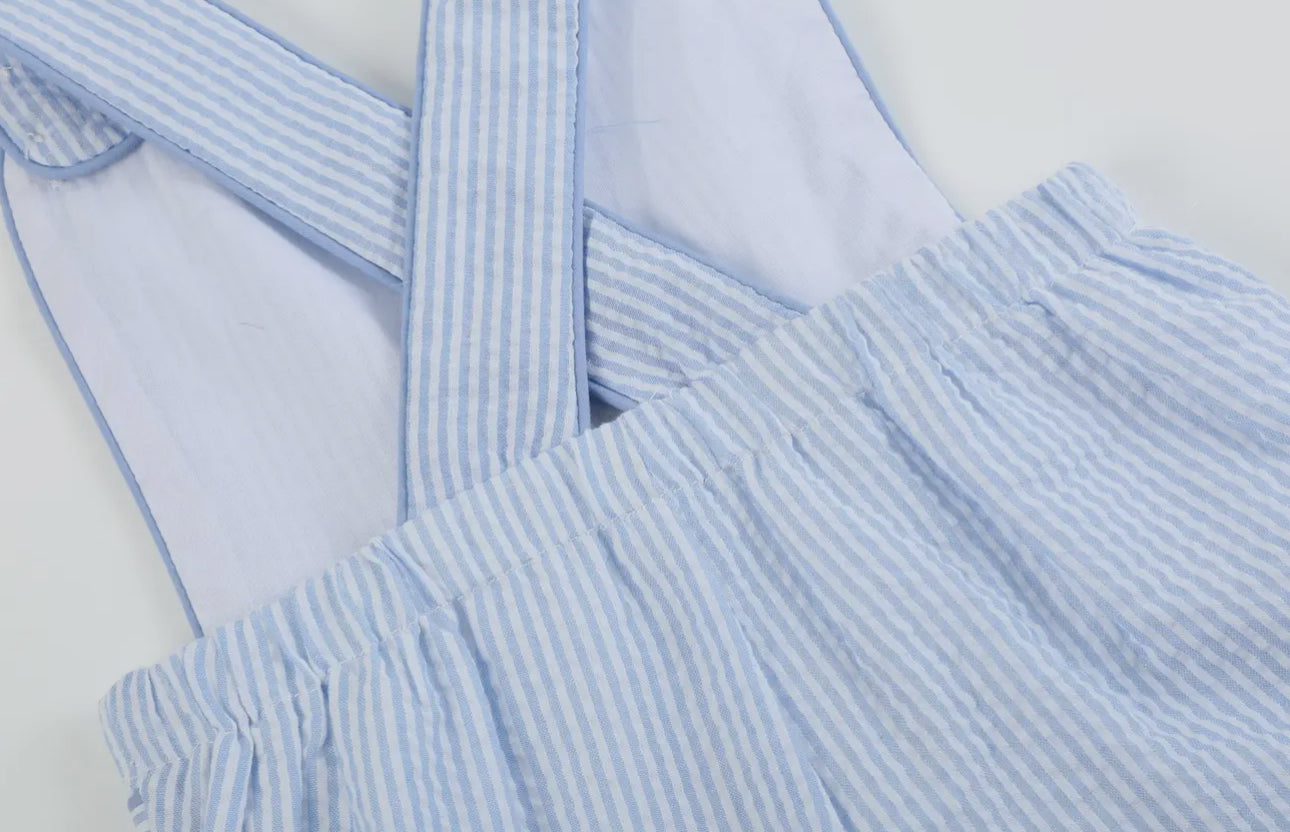 Blue Seersucker Bunny Shortall