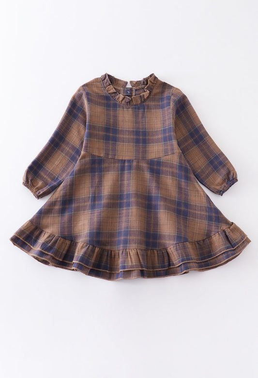 Navy Plaid Ruffle Dress