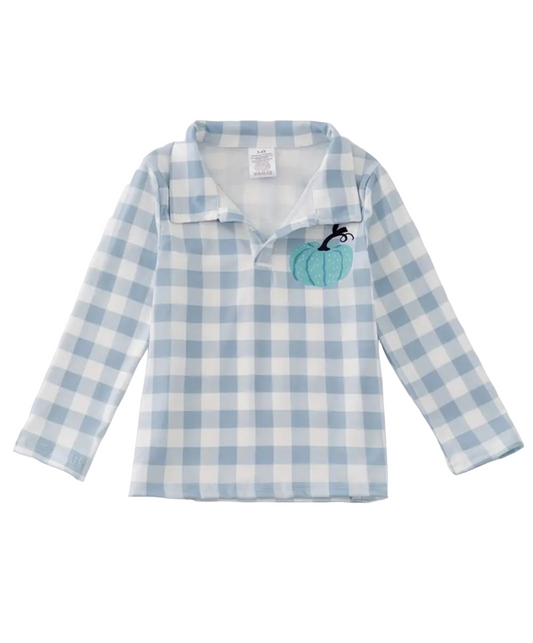 Light Blue Boy Pumpkin Checkered Tee