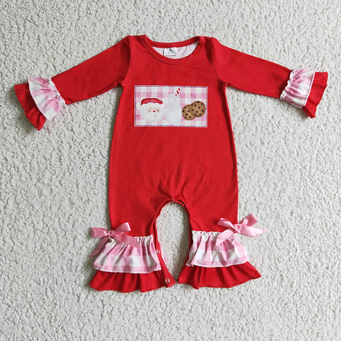 Pink Plaid Ruffle Santa Cookie Romper