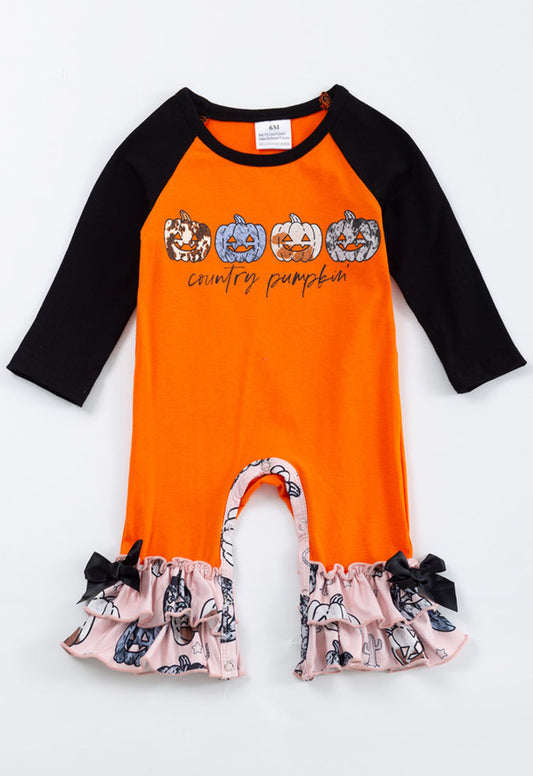 Halloween Country Pumpkin Ruffle Romper