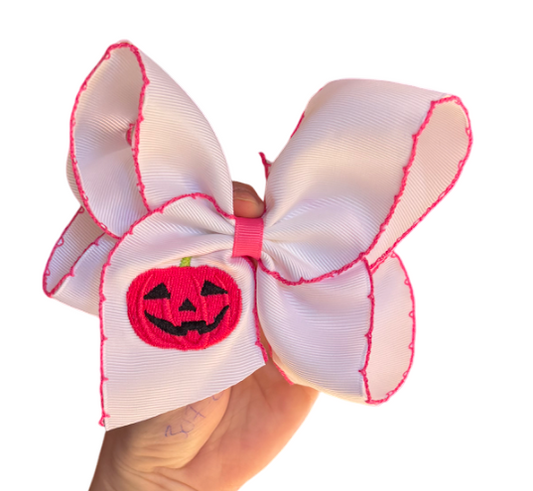 Pink Pumpkin Embroidered Hair Bow