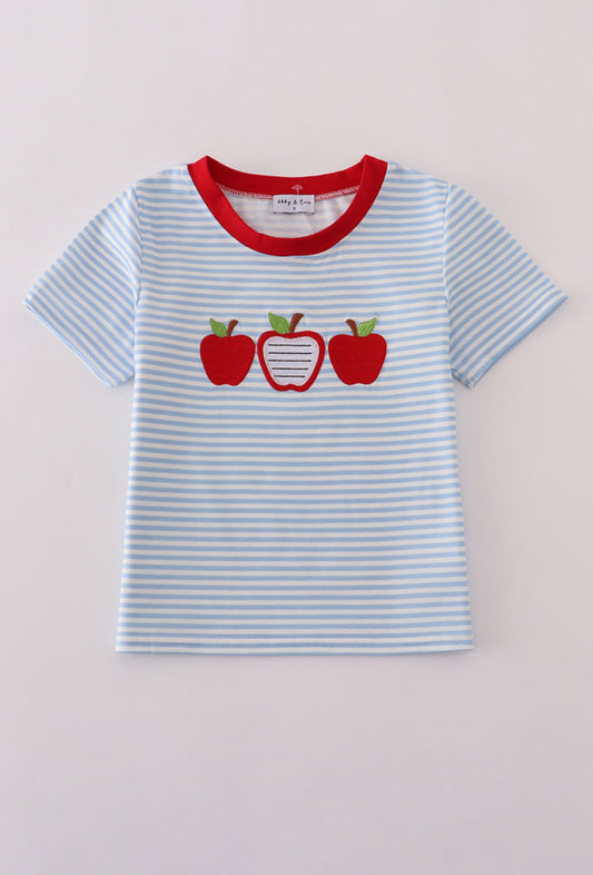 Red Stripe Apple Embroidery Top