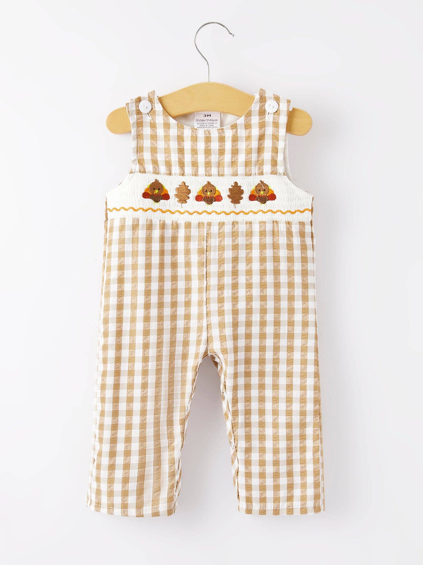 Boys Thanksgiving Smocking Plaid Romper