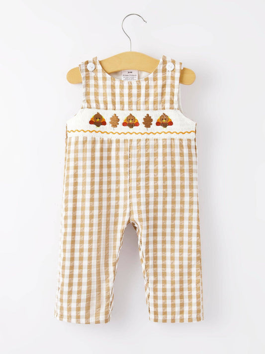 Boys Thanksgiving Smocking Plaid Romper