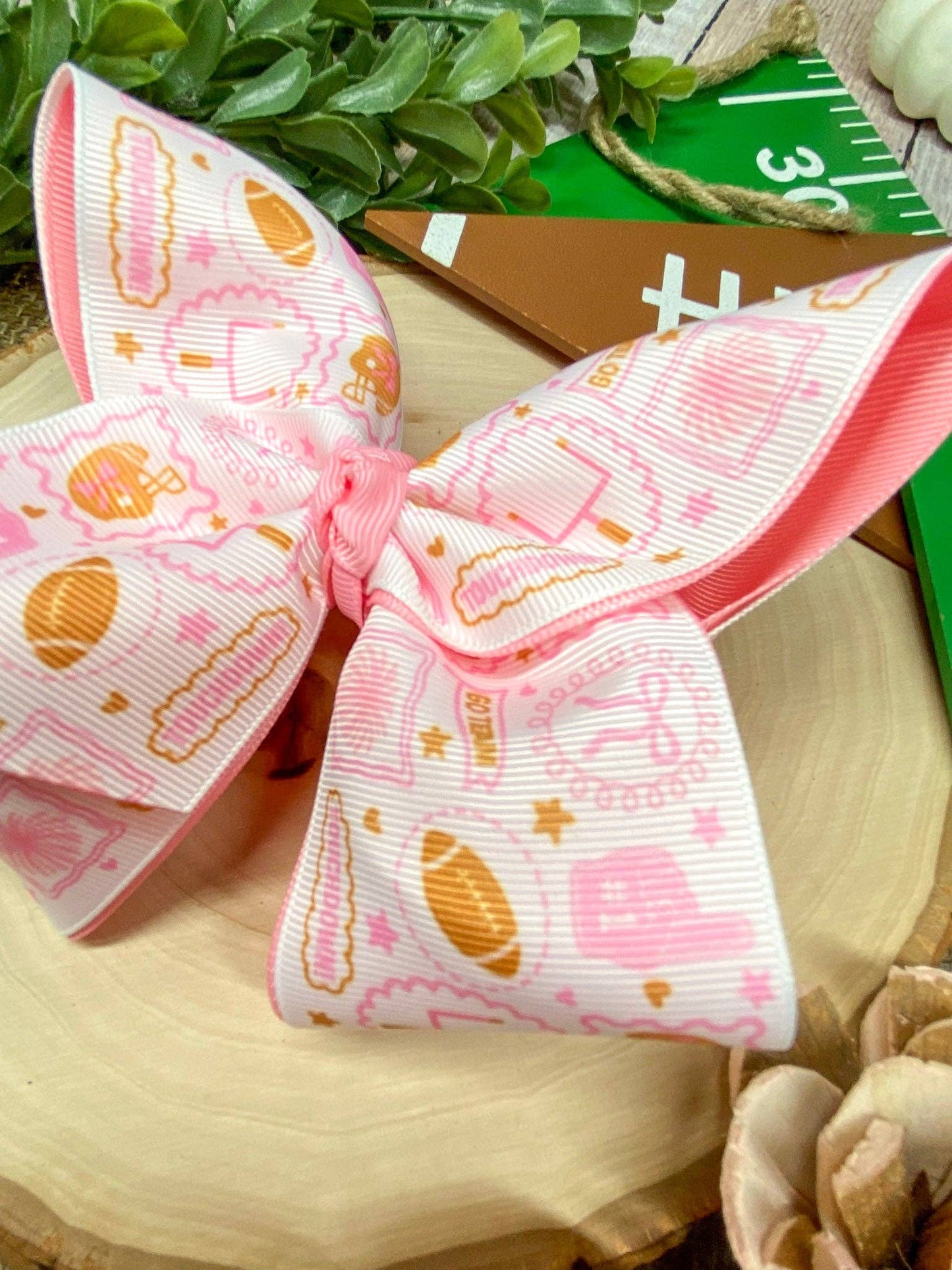 Football Print Pink Bow
