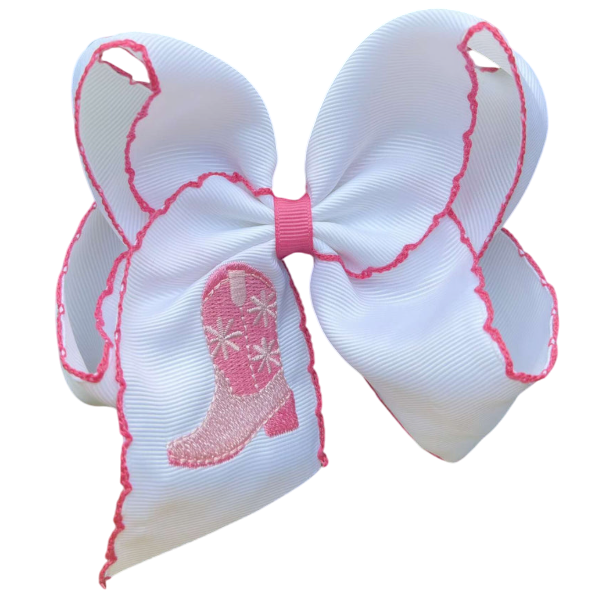 White Pink Boot Bow