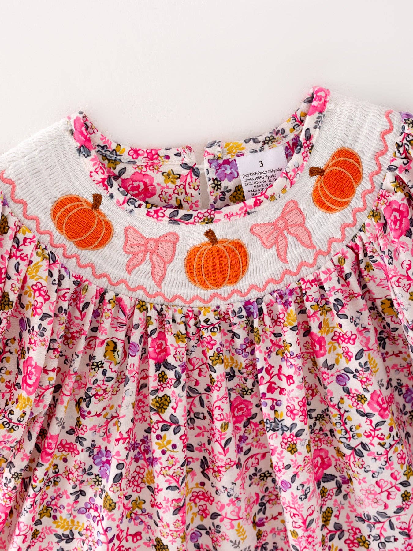 Pumpkin Floral Smocking Dress