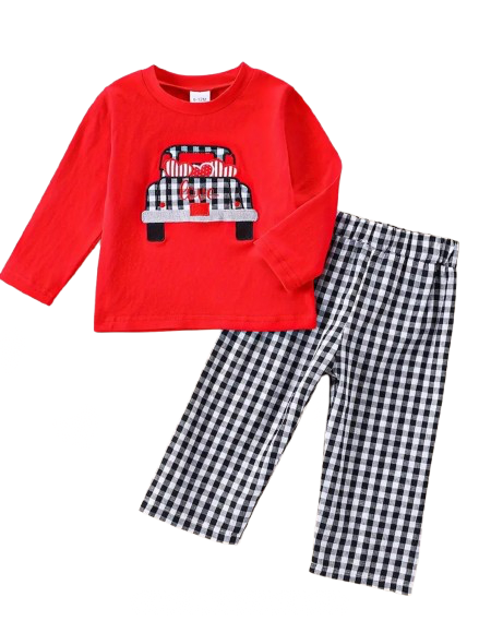 Boys Plaid Valentines Truck Set