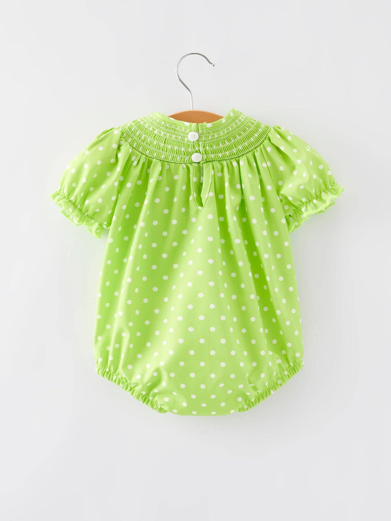 Green Santa Polka Dot Smocking Girls Bubble