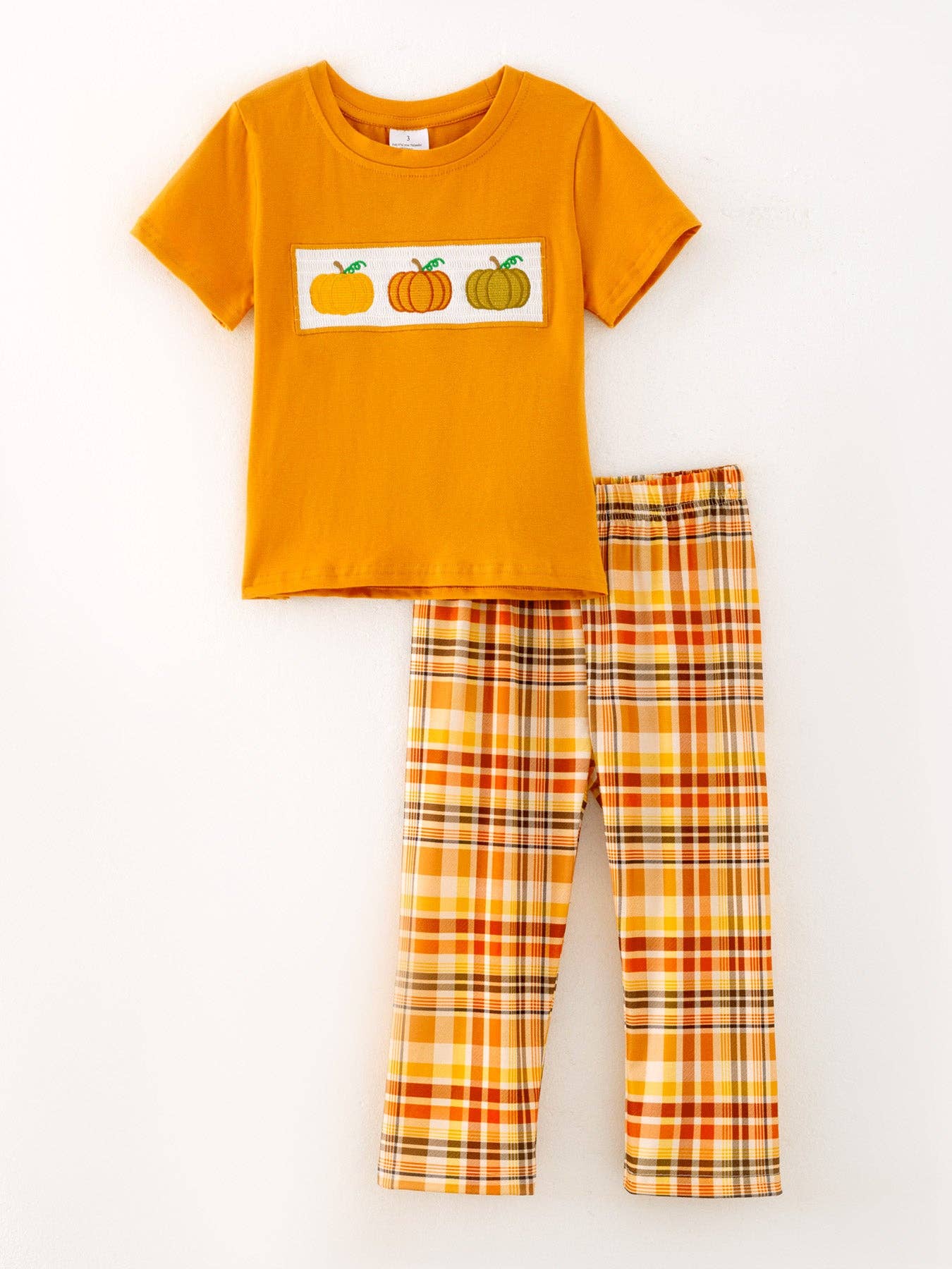 Orange Plaid Pumpkin Smocking Set