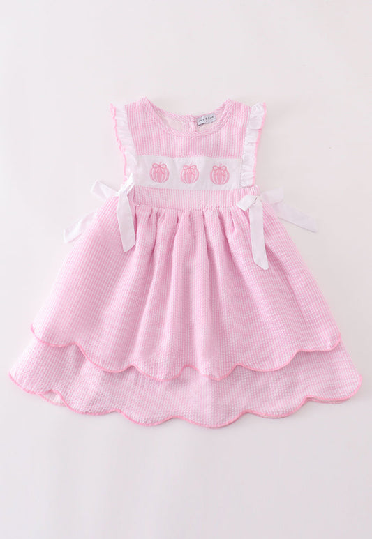 Pink Pumpkin Seersucker Scallop Dress