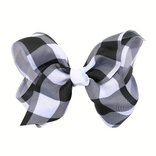 Black White Plaid Hair Bow