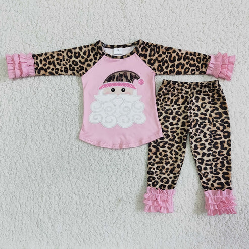 Pink Leopard Santa Ruffle Set