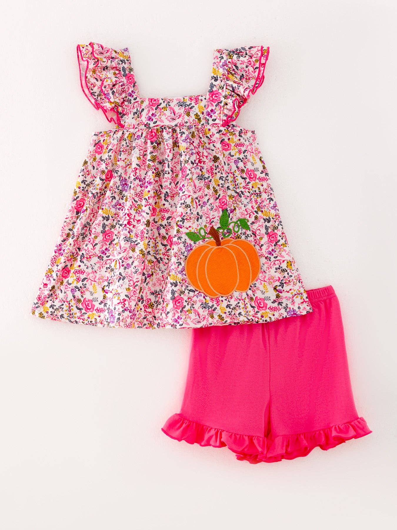 Girls Pumpkin Floral Applique Outfit