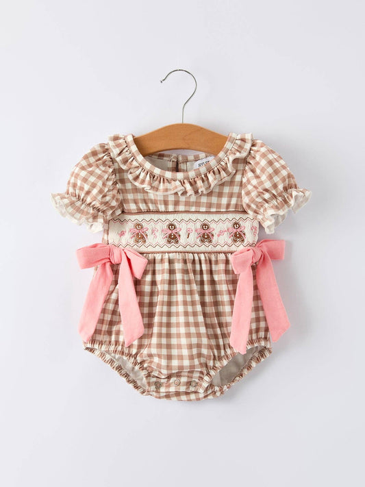 Plaid Gingerbread Smocked Bubble