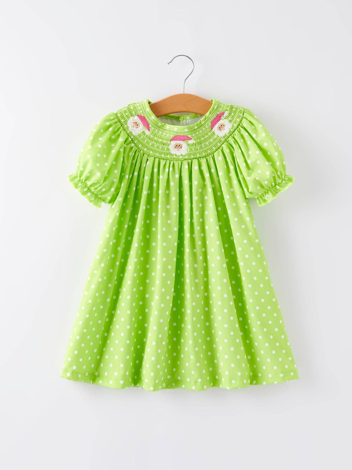 Green Smocking Santa Girls Dress