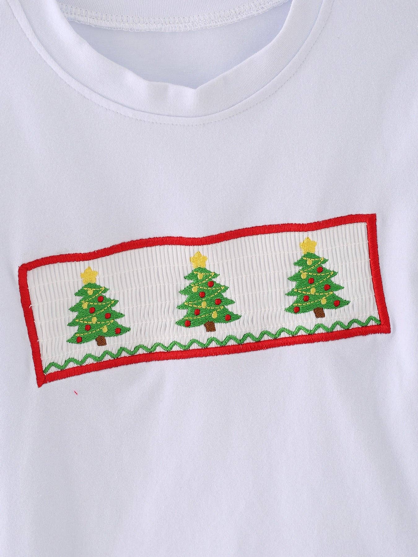 White Christmas Tree Smocking Boy Set