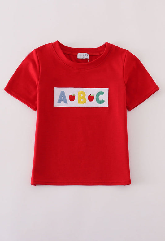 Red ABC Embroidery Top