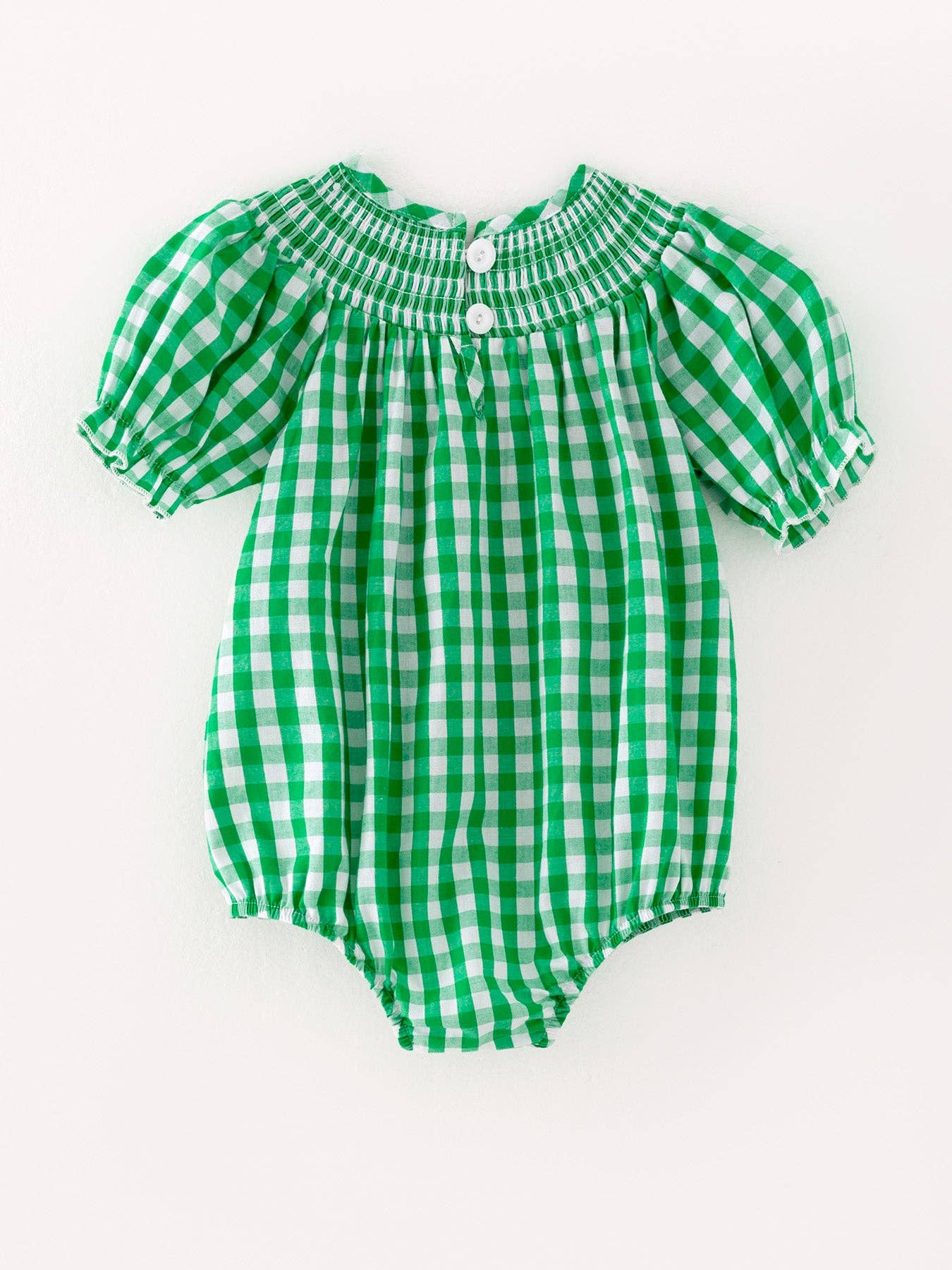 Santa Claus Smocking Green Plaid Romper