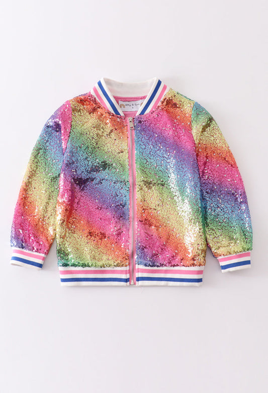 Rainbow Sequin Bomer Jacket